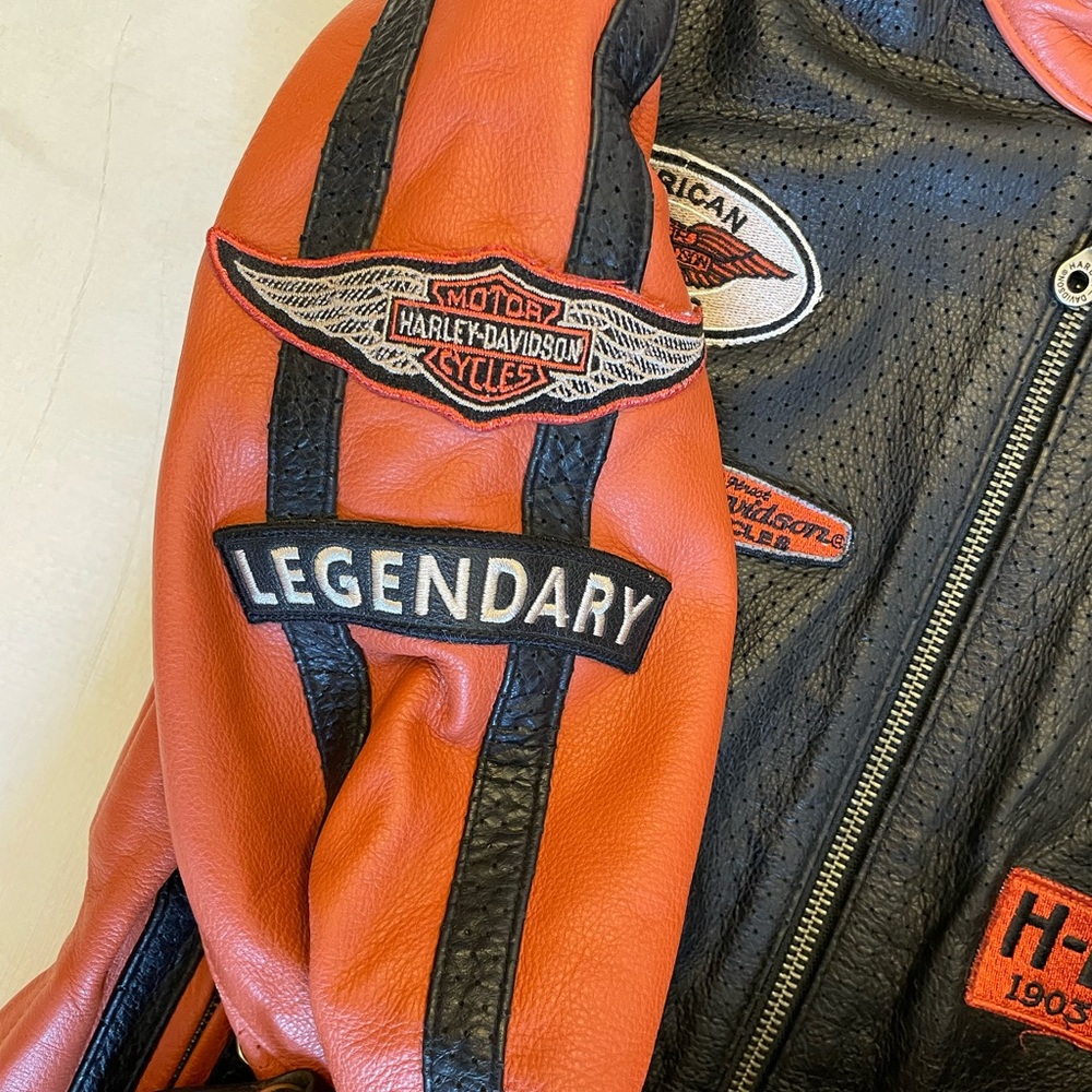 HARLEY DAVIDSON Colorblock Perforated Leather Patch Cafe Moto Jacket Size XS - Picture 4 of 9